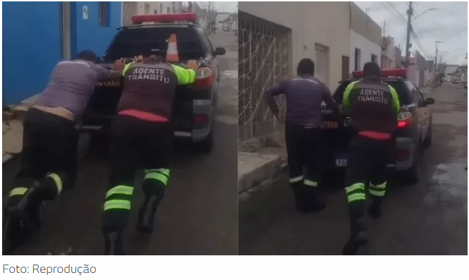 Vídeo de carro do Demutran de Várzea Alegre sendo empurrado por agentes viraliza; Controladoria abre investigação