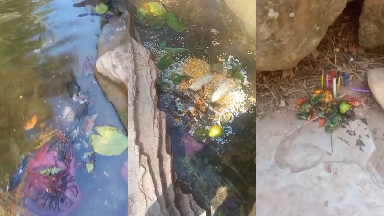 Zelador pede consciência sobre materiais ligados a rito religioso deixados na Cascata do Crato