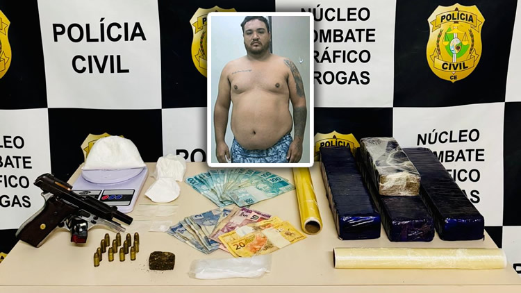 Polícia Civil prende "Sushi" e uma mulher no Juazeiro com 5 Kg de maconha e cocaína, pistola e dinheiro