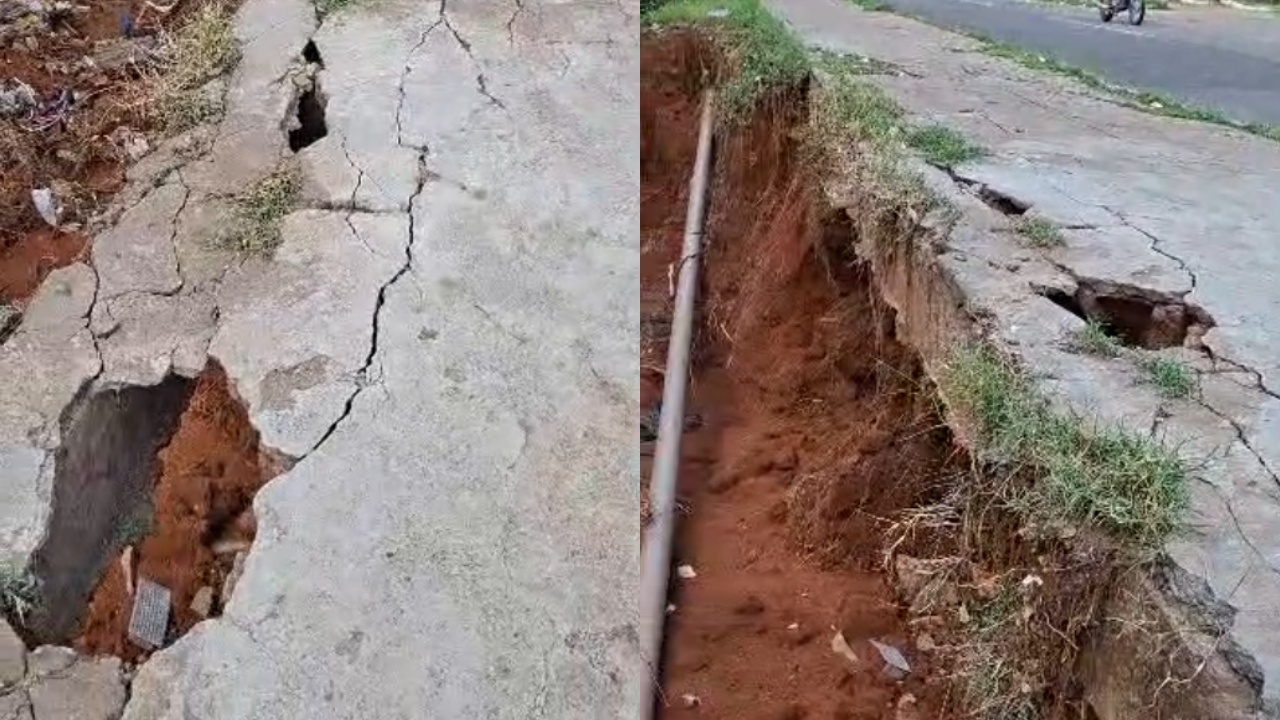 Calçada do Parque das Timbaúbas fica comprometida após chuvas: vai acontecer um acidente