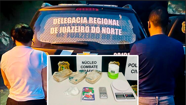 Casal com cerca de 3,5 Kg de crack e cocaína em Barbalha foi preso pela Polícia Civil