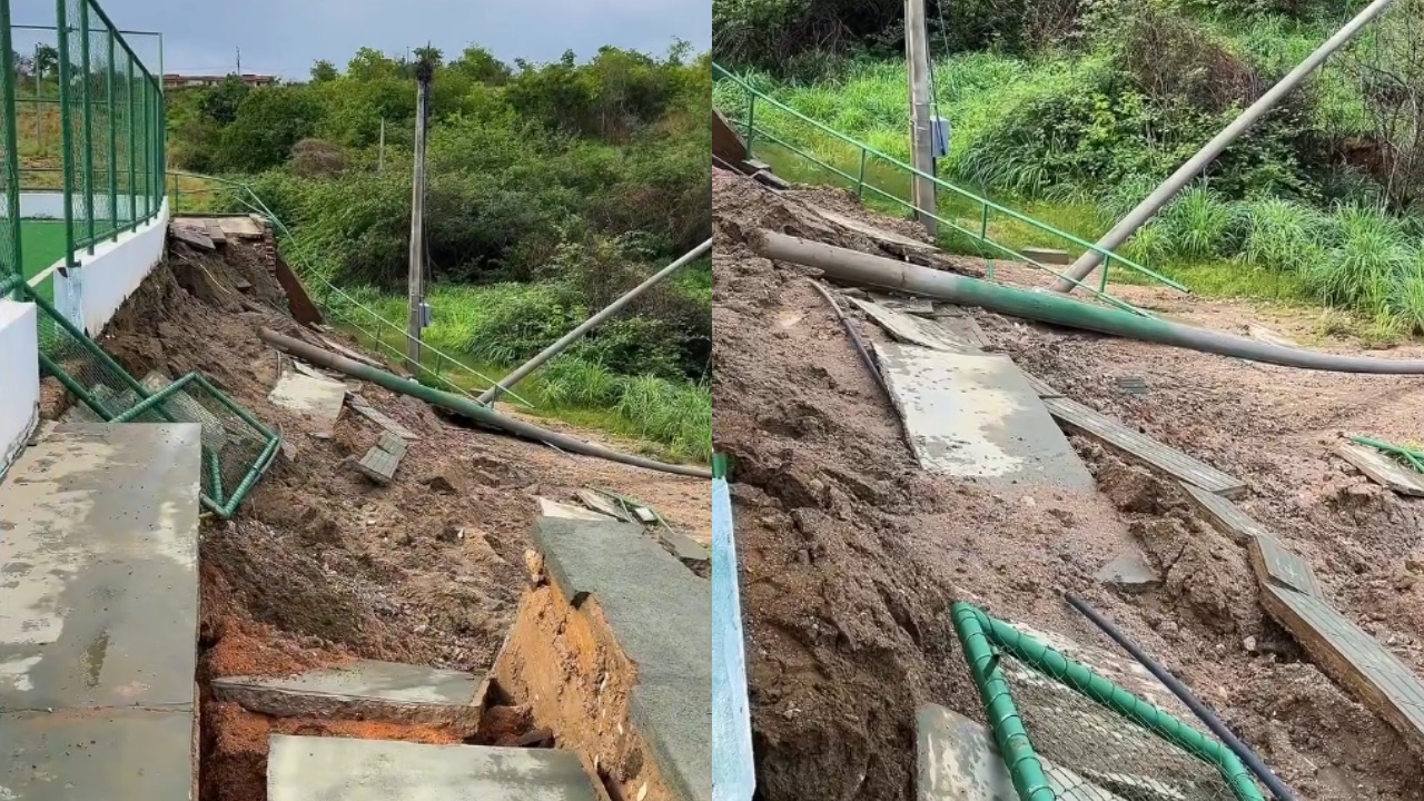 Chuvas danificam areninha inaugurada há 3 meses em Várzea Alegre