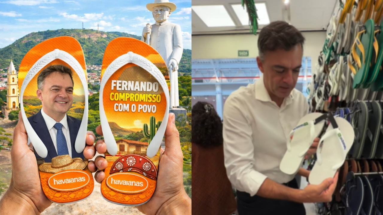 Fernando Santana ironiza direita com chinelo Havaianas sob olhar do Padre Cícero