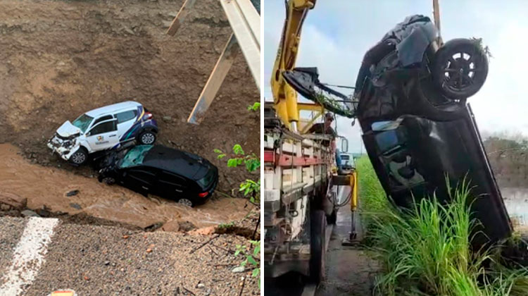 Carros retirados de cratera no Cariri aberta com queda de pontes na CE-384. Conheça as vítimas